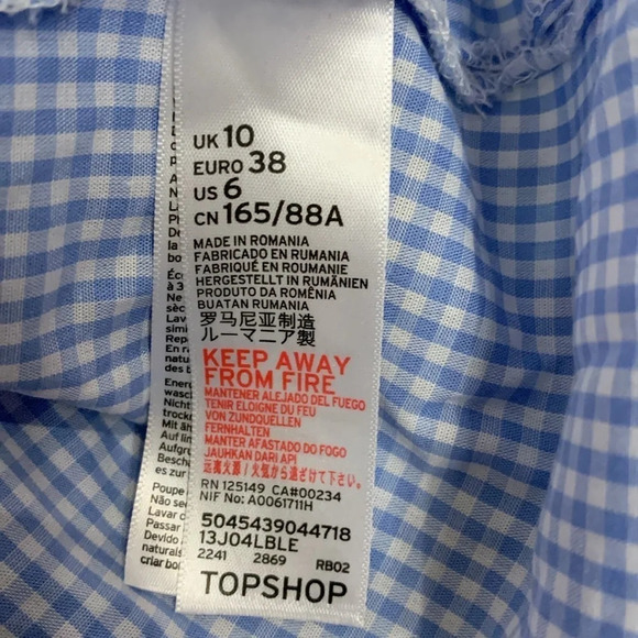 Topshop blue gingham plaid cold shoulder blouse top shirt size 6 - Picture 7 of 7